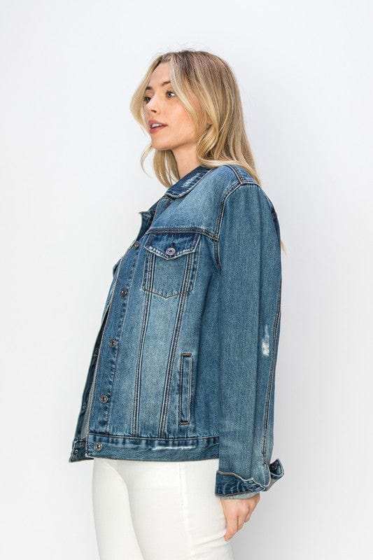RISEN Full Size Distressed Button Up Jacket - Trendsi - Flyclothing LLC