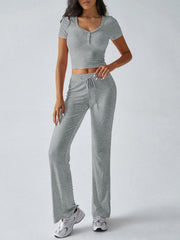 Devine Short Sleeve Top and Drawstring Pants Set - Trendsi