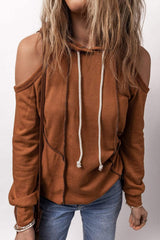 Cold Shoulder Long Sleeve Hoodie - Trendsi - Flyclothing LLC