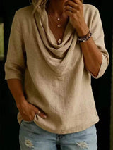Full Size Cowl Neck 3/4 Sleeve Top Plus Size - Trendsi - Flyclothing LLC
