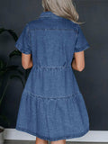 Pocketed Button Up Collared Neck Short Sleeve Denim Dress - Trendsi - Flyclothing LLC