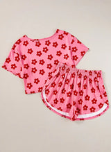 Floral Cropped Tee and Shorts Lounge Set - Trendsi - Flyclothing LLC