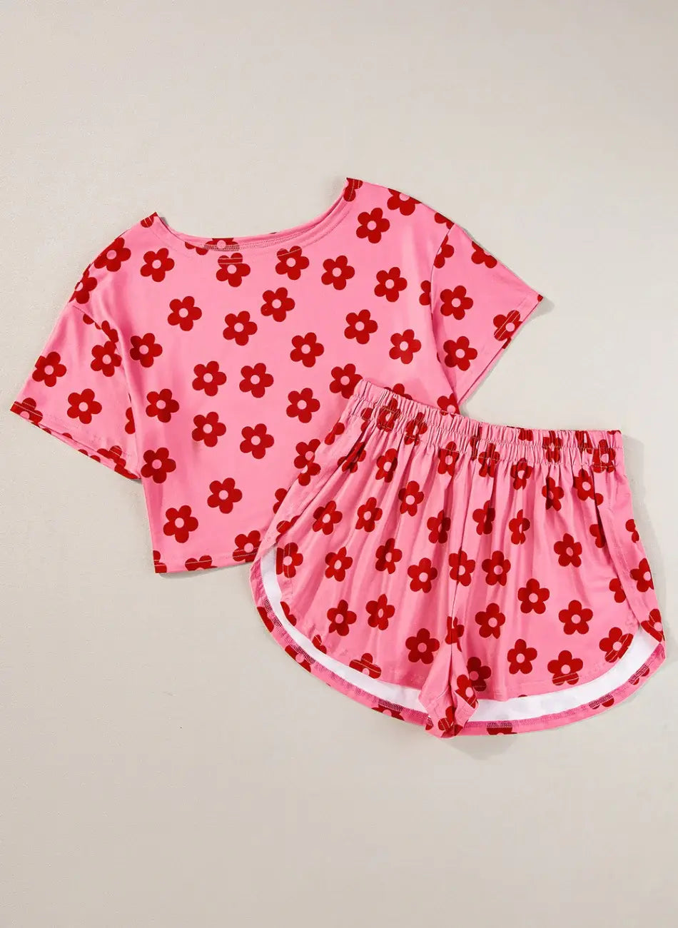Floral Cropped Tee and Shorts Lounge Set - Trendsi - Flyclothing LLC