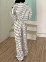 Striped Round Neck Top and Pants Set - Trendsi - Flyclothing LLC