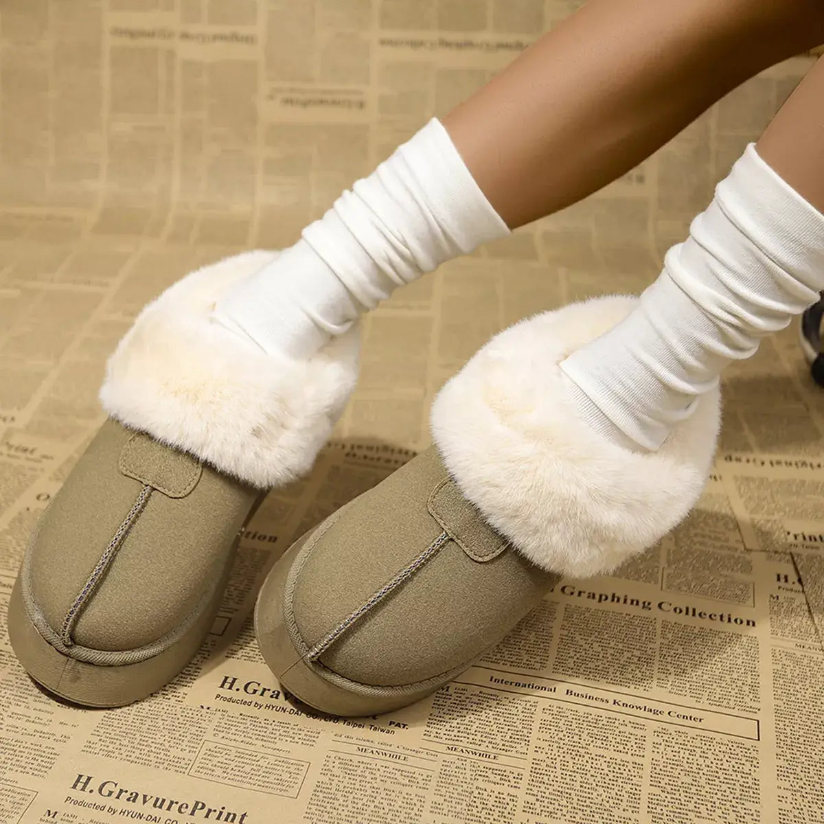Fuzzy Trim Platform Boots - Trendsi - Flyclothing LLC