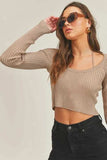 MABLE Long Sleeve Crop Sweater Top and Inner Bra Set - Trendsi - Flyclothing LLC