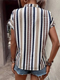 Striped Notched Short Sleeve Shirt - Trendsi - Flyclothing LLC