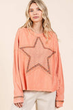 Mittoshop Mineral Wash Star Patch Long Sleeve T-Shirt - Trendsi - Flyclothing LLC
