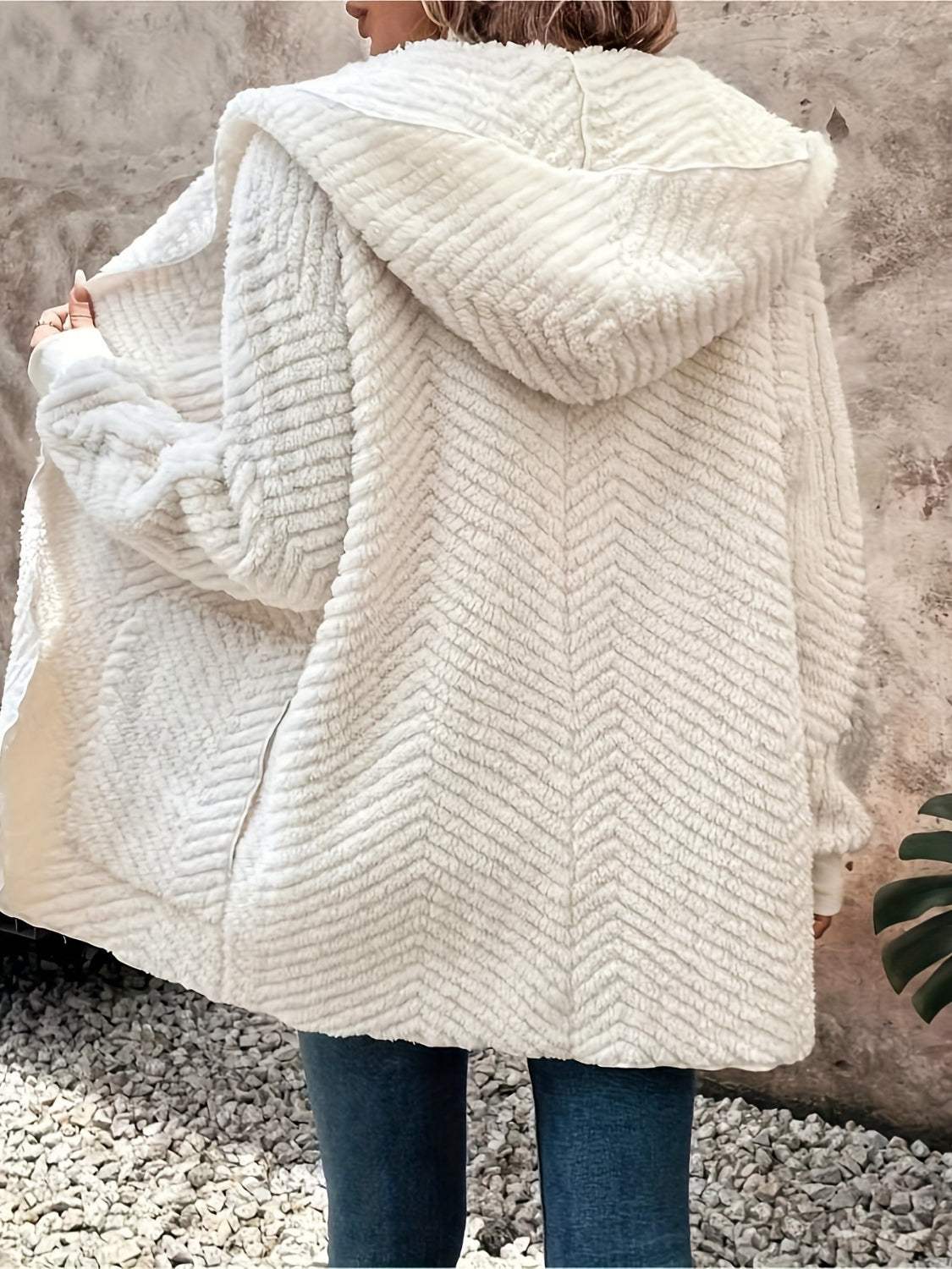 Open Front Long Sleeve Hooded Fuzzy Cardigan - Trendsi - Flyclothing LLC