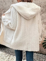 Open Front Long Sleeve Hooded Fuzzy Cardigan - Trendsi - Flyclothing LLC