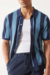 Men's Plus Size Striped Button Down Short Sleeve Shirt - Trendsi - Flyclothing LLC