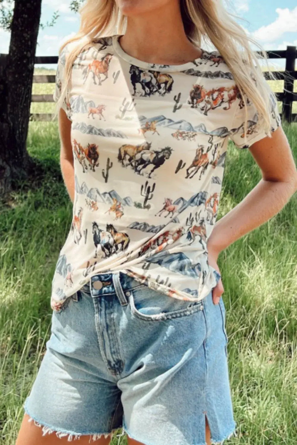 Western Fashion Mustang River Printed Mesh T Shirt - Trendsi - Flyclothing LLC