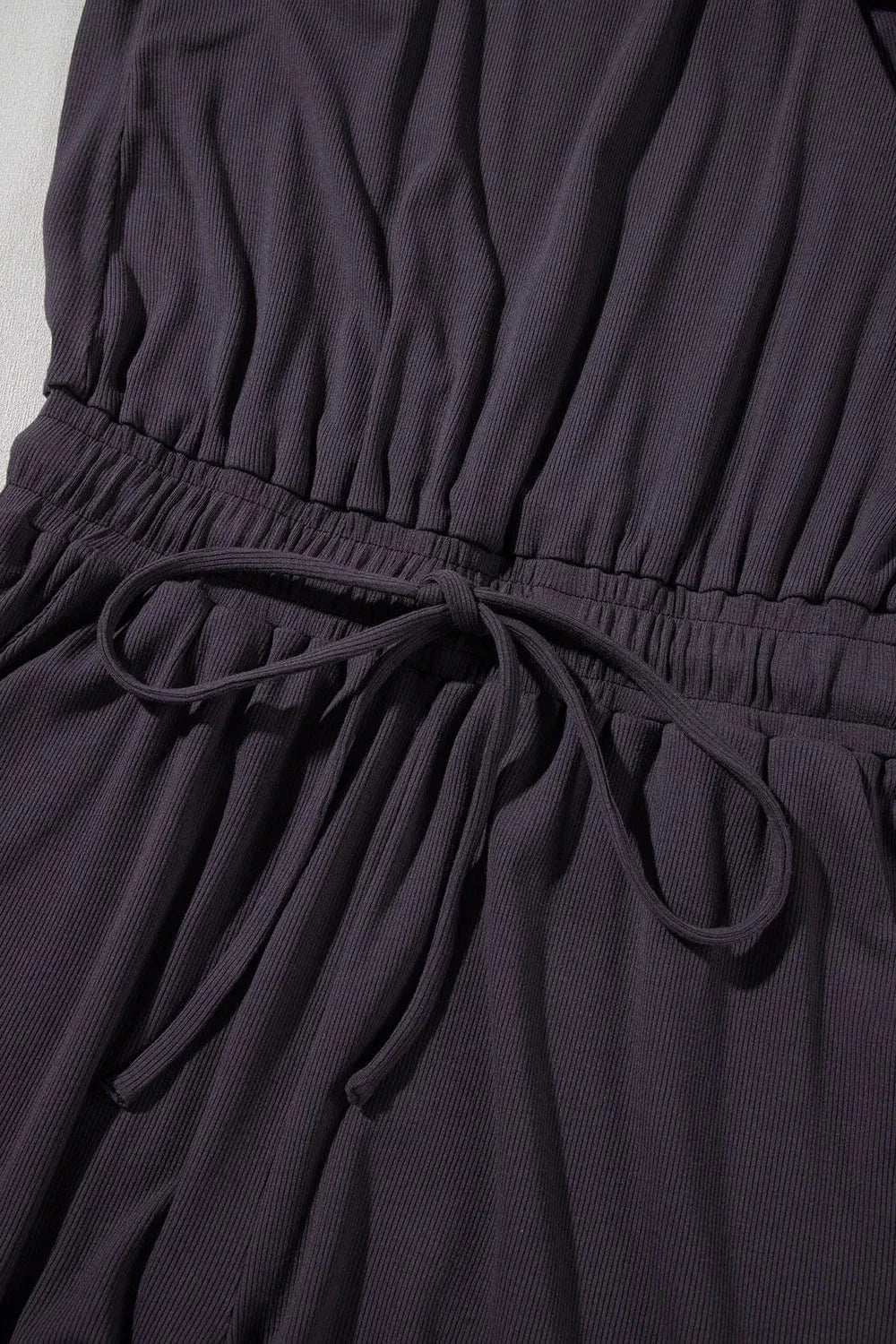 Knit Open Back Cap Sleeve Drawstring Romper - Trendsi - Flyclothing LLC