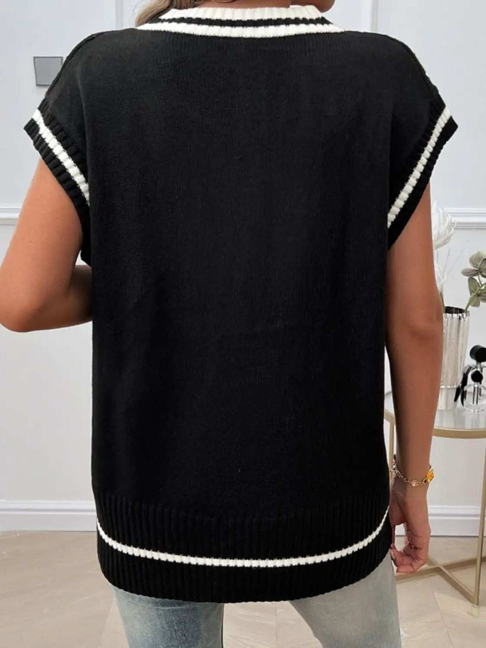 Cable-Knit V-Neck Sweater Vest - Trendsi - Flyclothing LLC