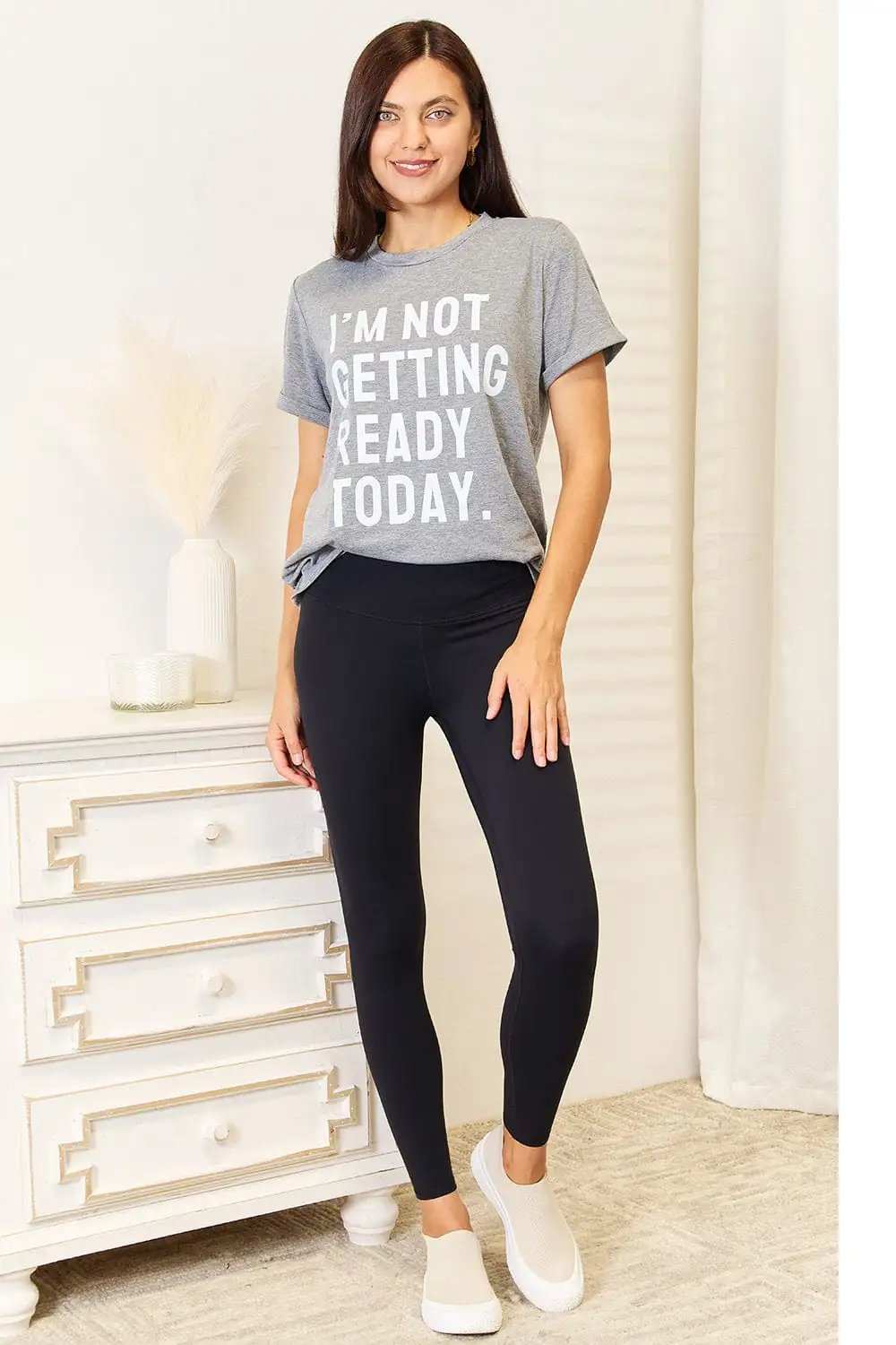 Simply Love I'M NOT GETTING READY TODAY Graphic T-Shirt - Trendsi - Flyclothing LLC