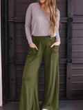 Pocketed Elastic Waist Wide Leg Pants - Trendsi