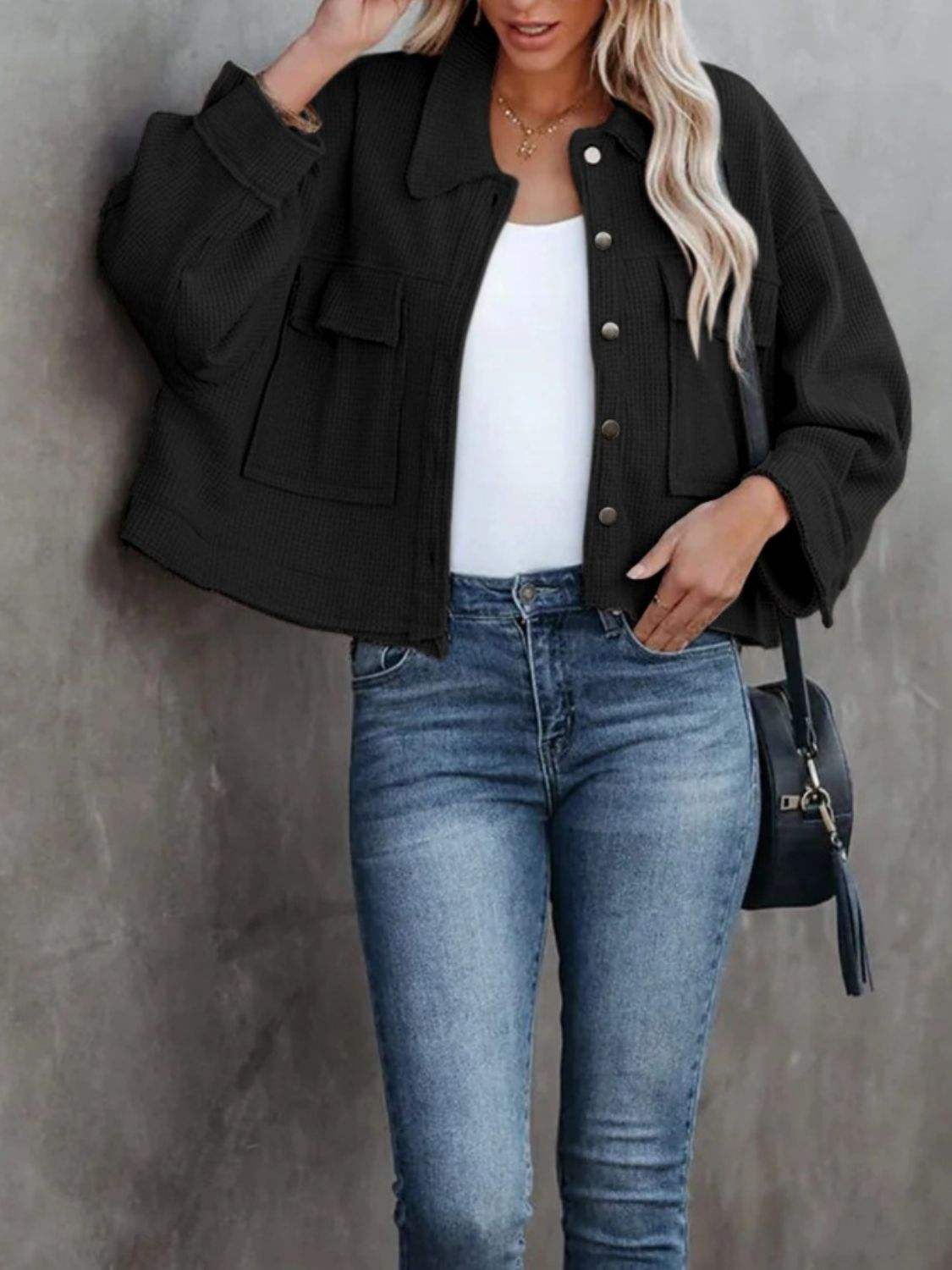 Button Up Long Sleeve Jacket - Trendsi - Flyclothing LLC