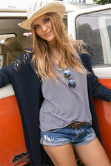 Openwork Side Slit Open Front Long Sleeve Cardigan - Trendsi - Flyclothing LLC