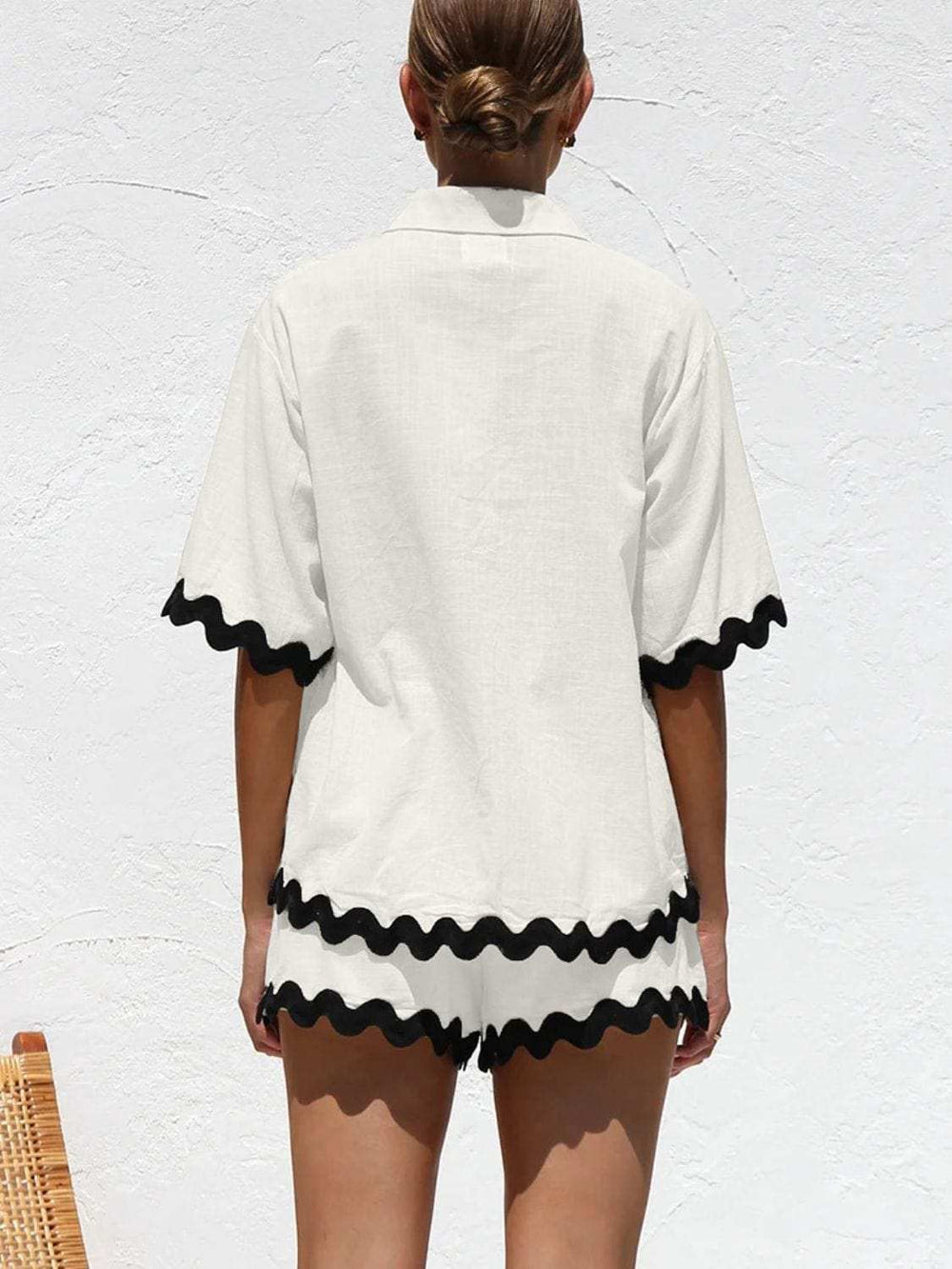 Contrast Trim Half Sleeve Top and Shorts Set - Trendsi - Flyclothing LLC