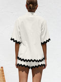 Contrast Trim Half Sleeve Top and Shorts Set - Trendsi