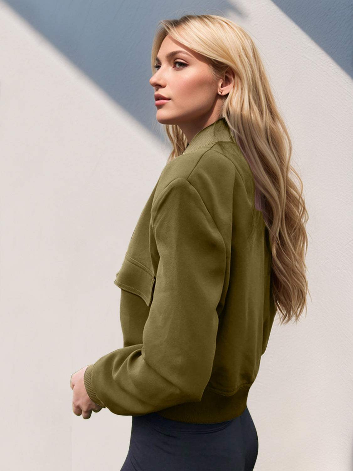 Pocketed Snap Down Baseball Collar Jacket - Trendsi - Flyclothing LLC