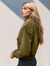 Pocketed Snap Down Baseball Collar Jacket - Trendsi - Flyclothing LLC
