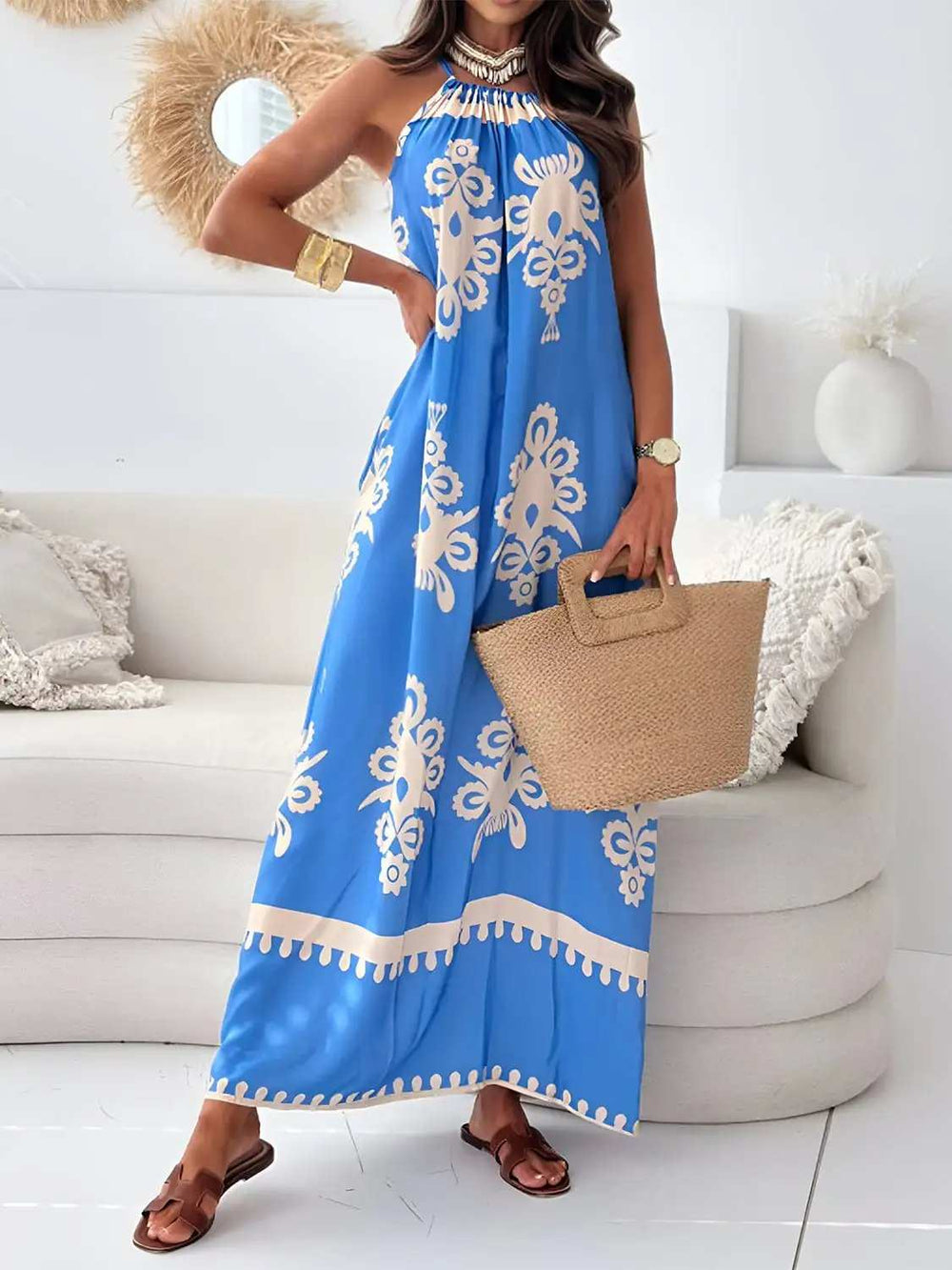 Printed Spaghetti Strap Sleeveless Maxi Dress - Trendsi - Flyclothing LLC