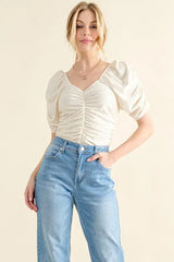 And The Why Buttery Soft Ruched Detailed Jersey Bodysuit - Trendsi - Flyclothing LLC