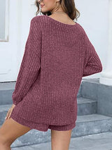 Round Neck Dropped Shoulder Top and Shorts Set - Trendsi - Flyclothing LLC