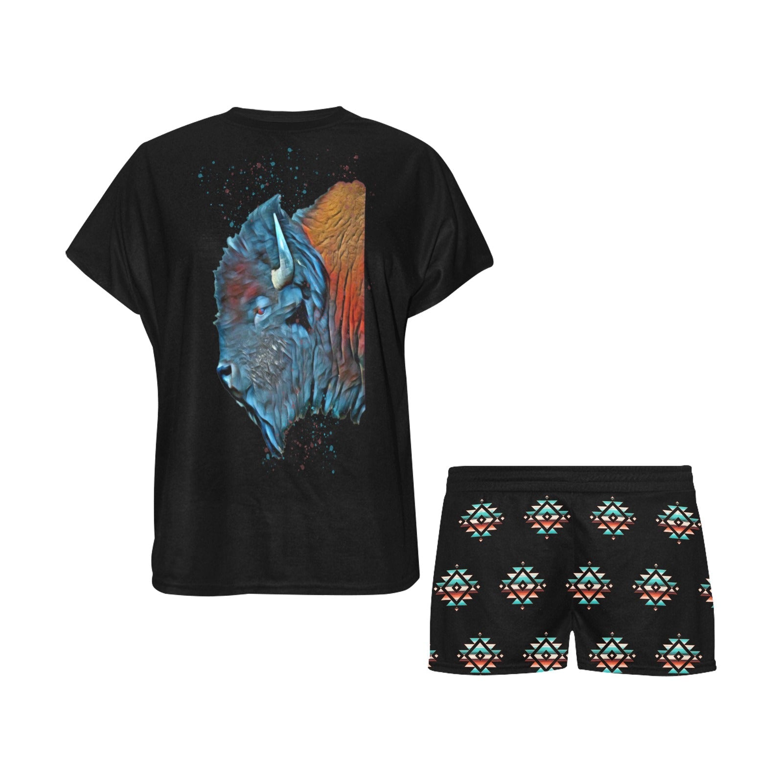Baha Ranch Native Buffalo Women's Western Top and Short Pajama Set