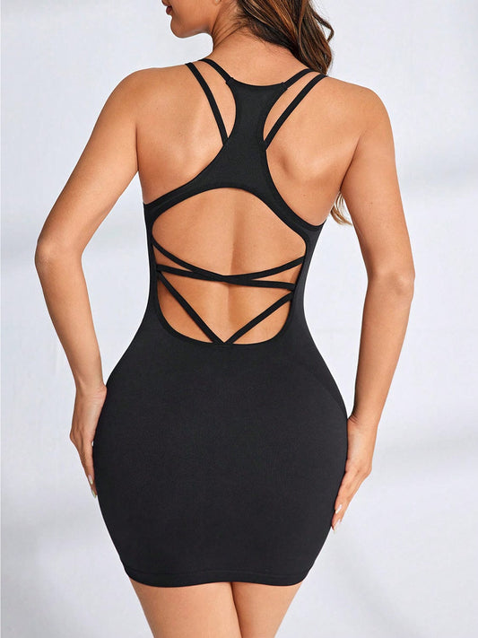 Crisscross Scoop Neck Active Dress - Trendsi