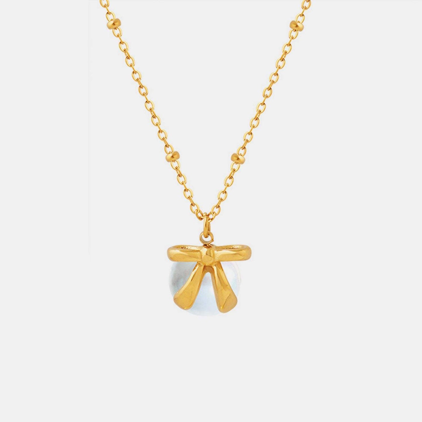 Titanium Steel Bow & Bead Pendant Necklace - Trendsi - Flyclothing LLC