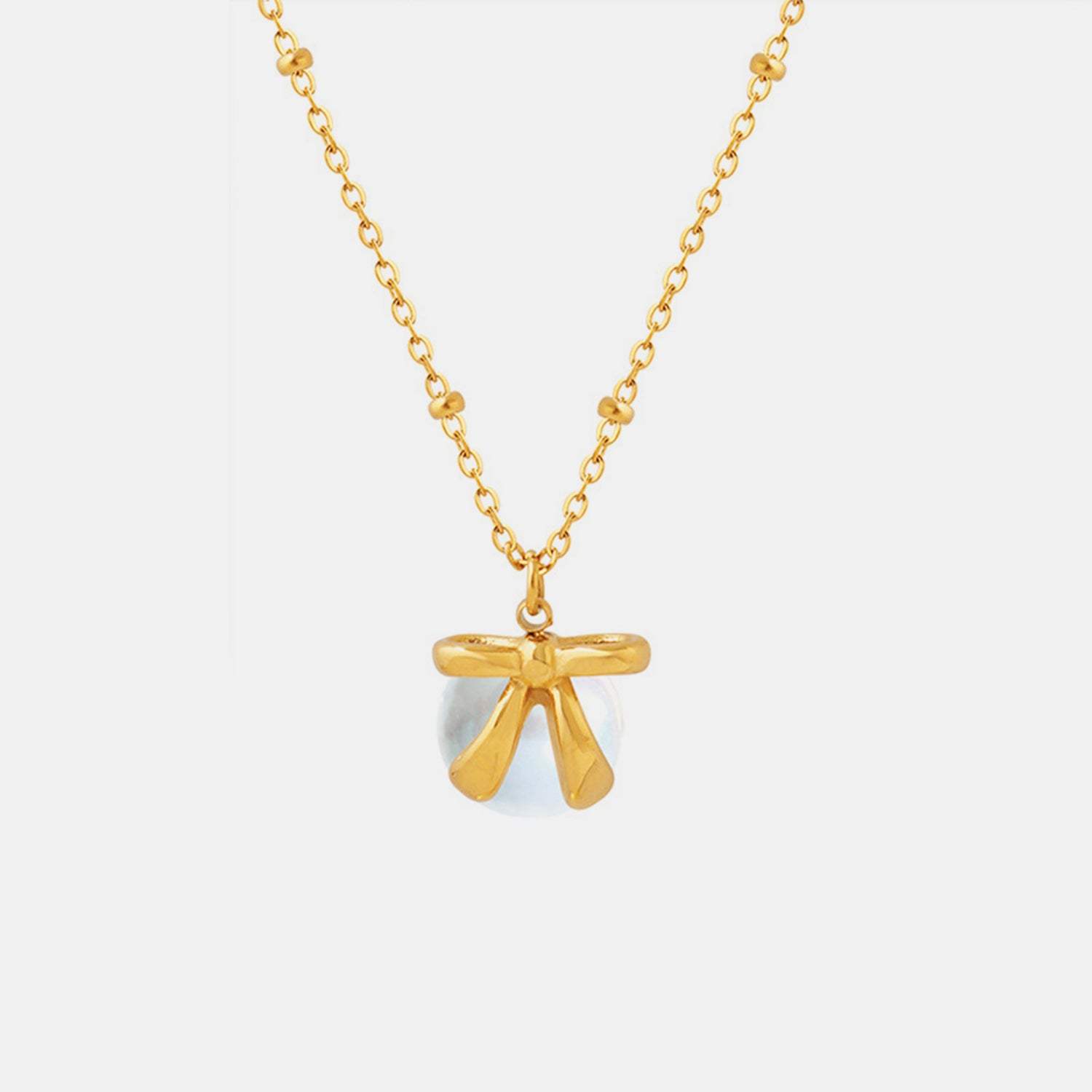 Titanium Steel Bow & Bead Pendant Necklace - Trendsi - Flyclothing LLC