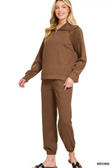 Zenana Scuba Half Zip Sweatshirts and Joggers Set - Trendsi - Flyclothing LLC