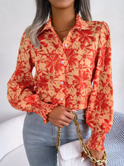 Floral Collared Neck Long Sleeve Shirt - Trendsi