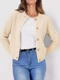Button Up Round Neck Long Sleeve Cardigan - Trendsi