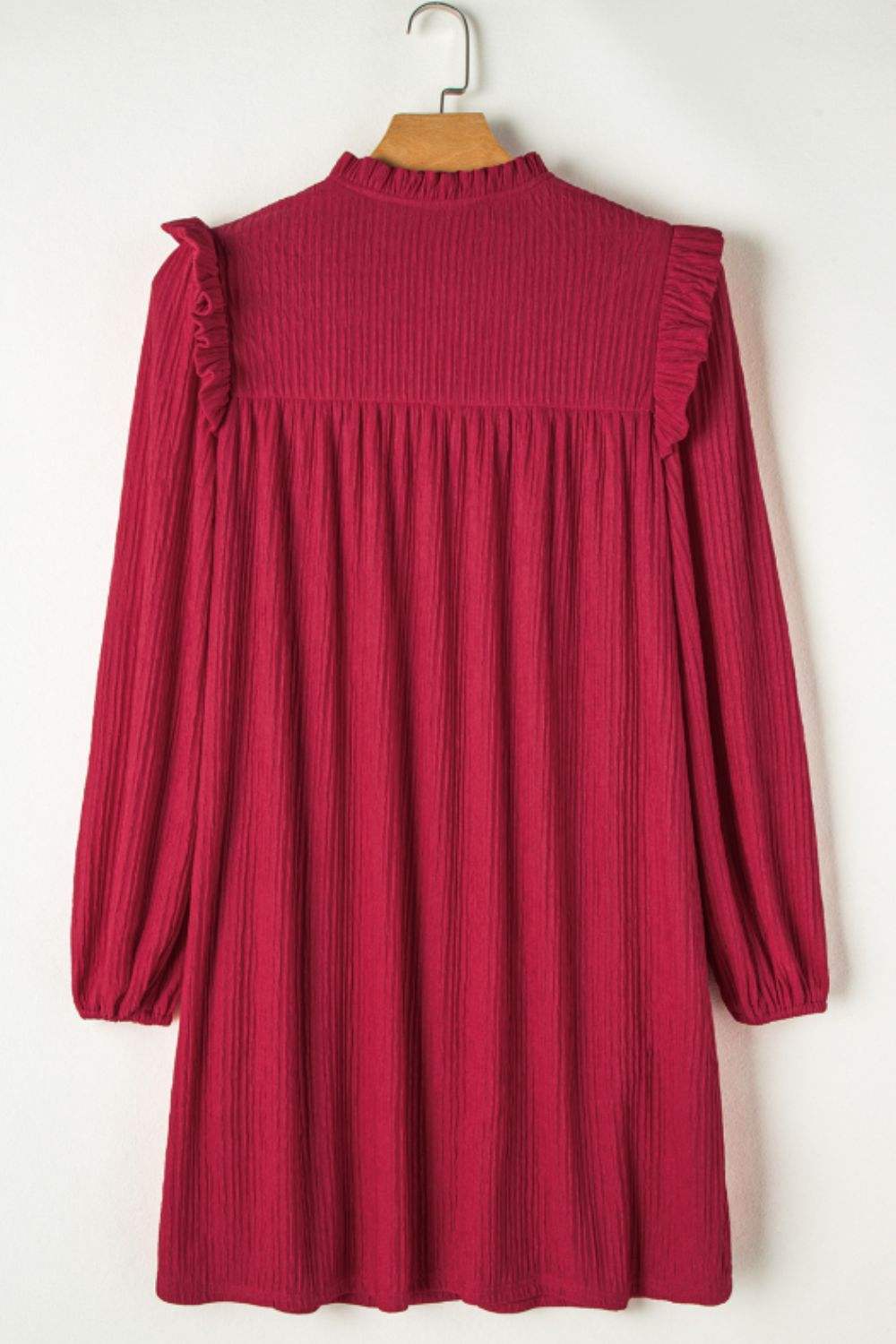 Frill Notched Long Sleeve Dress - Trendsi - Flyclothing LLC