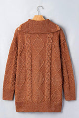 Zip-Up Cable Knit Drop Shoulder Sweater Dress - Trendsi - Flyclothing LLC