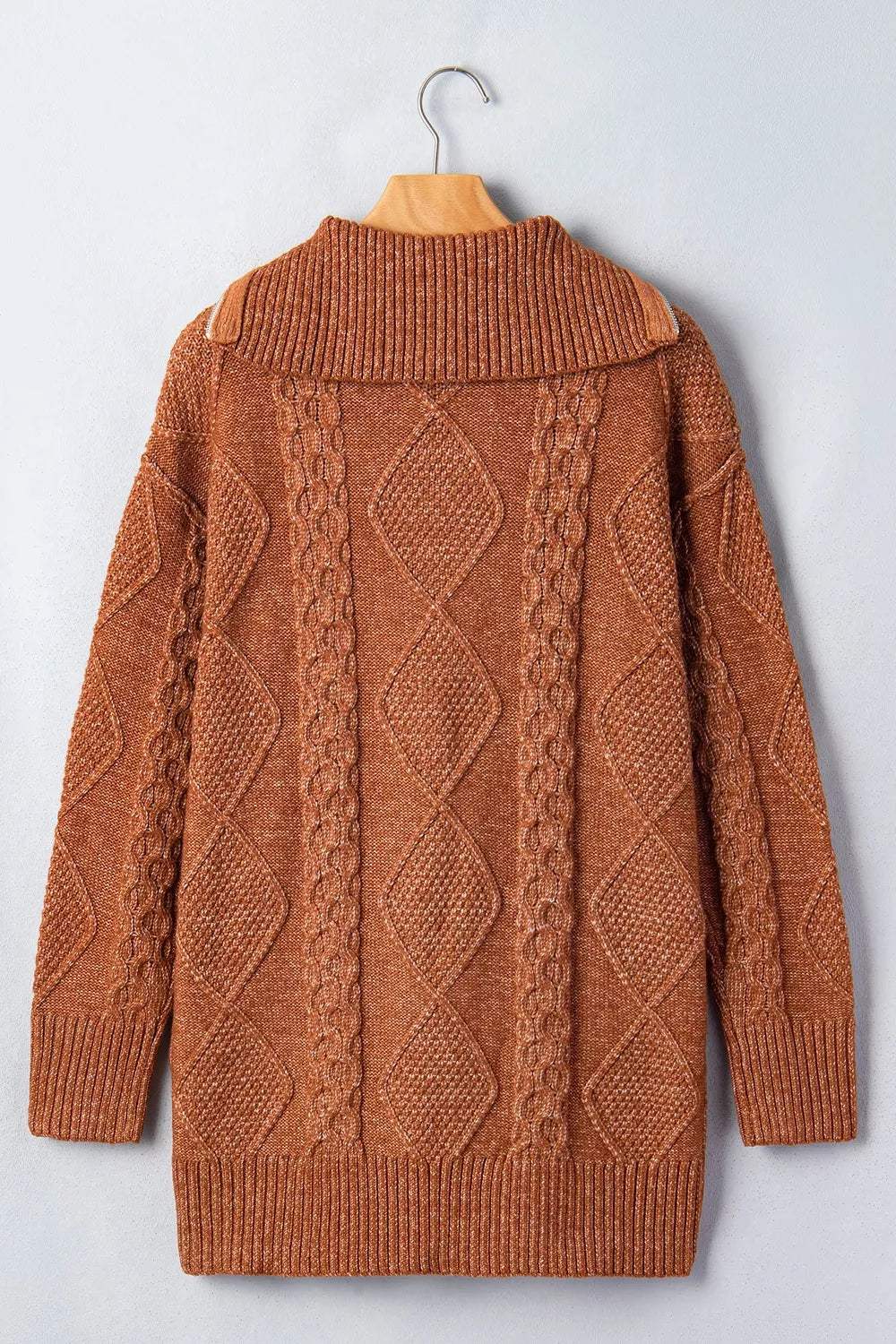 Zip-Up Cable Knit Drop Shoulder Sweater Dress - Trendsi - Flyclothing LLC