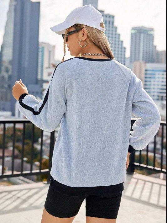 Letter Round Neck Long Sleeve Sweatshirt - Trendsi - Flyclothing LLC