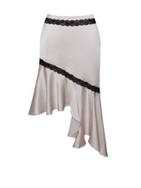 Yahvi Beige Lace Trim Satin Skirt - Miss Circle - Flyclothing LLC