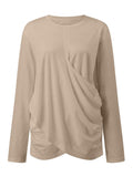 Ruched Round Neck Long Sleeve T-Shirt - Trendsi
