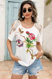 Lace Detail Round Neck Cold Shoulder Blouse - Trendsi - Flyclothing LLC