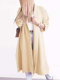 Slit Open Front Roll-Tab Sleeve Trench Coat - Trendsi - Flyclothing LLC