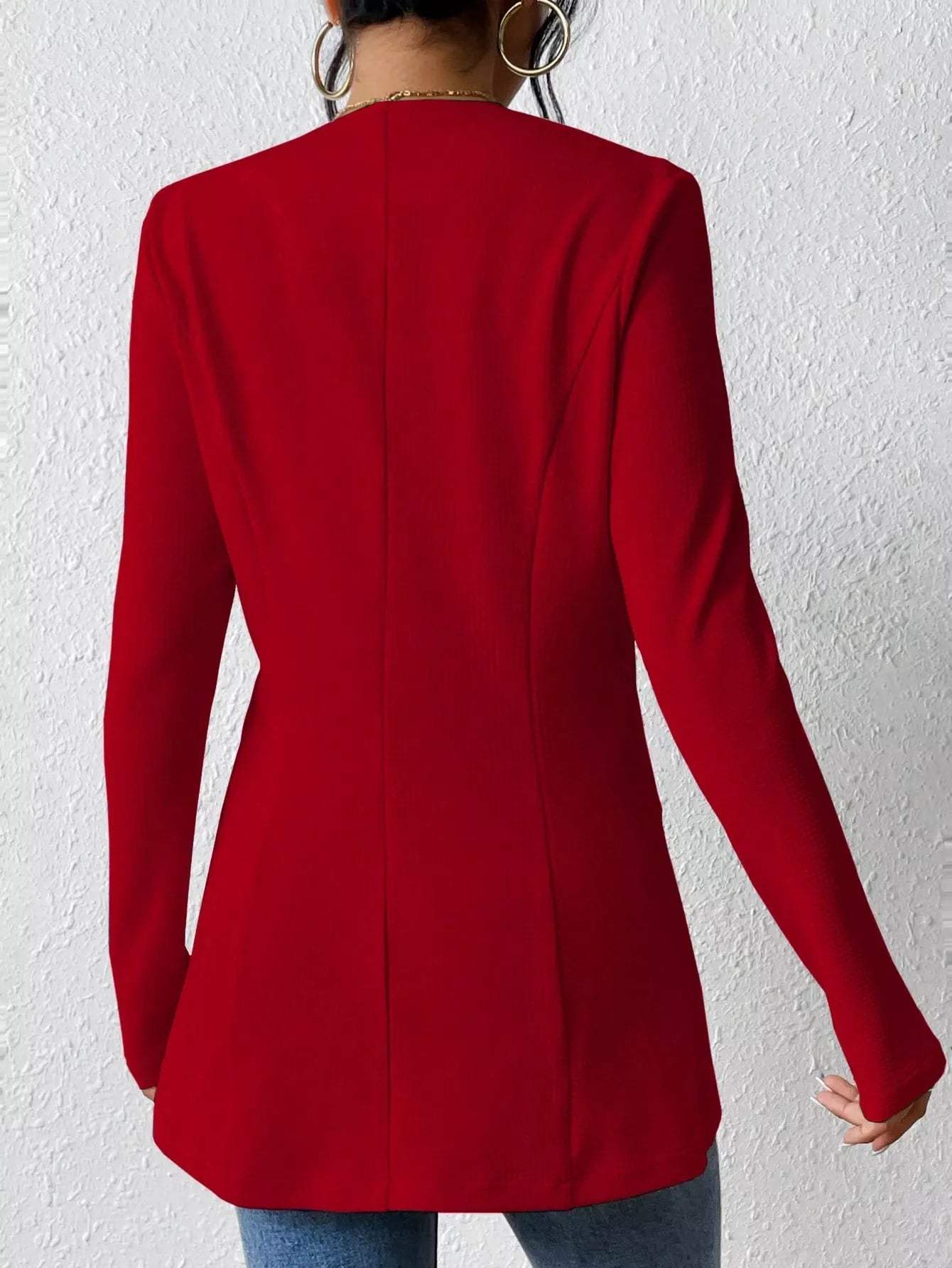 One Button Long Sleeve Blazer - Trendsi - Flyclothing LLC