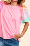 Sequin Round Neck Short Sleeve Blouse - Trendsi - Flyclothing LLC