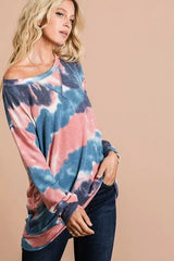 BiBi Tie Dye French Terry Pull Over with Front Stitching Detail - Trendsi - Flyclothing LLC