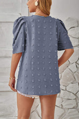Swiss Dot Round Neck Short Sleeve Blouse - Trendsi - Flyclothing LLC
