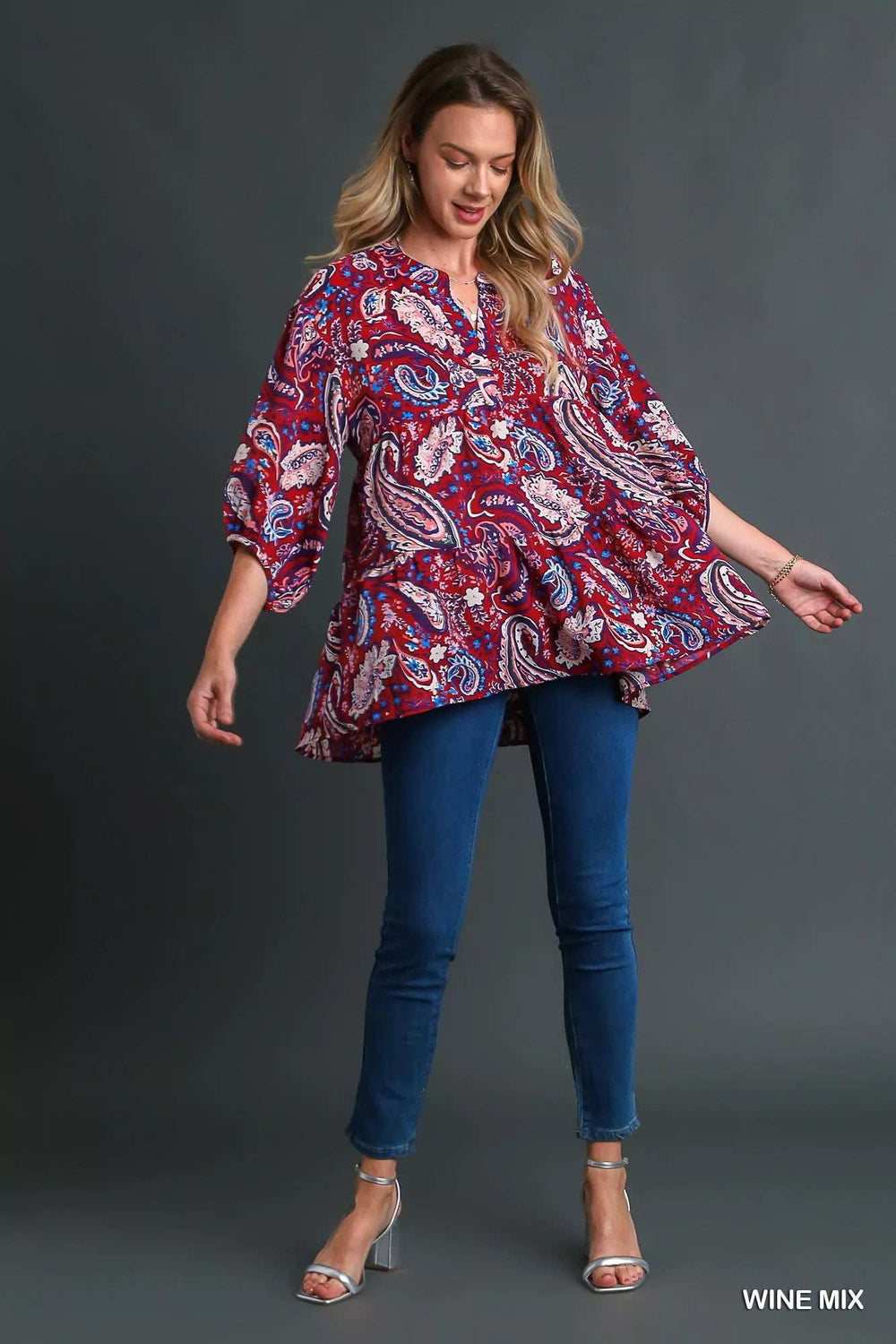 Umgee Mix Paisley Boho Tunic Blouse - Trendsi - Flyclothing LLC