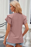 Eyelet Notched Flutter Sleeve T-Shirt - Trendsi - Flyclothing LLC